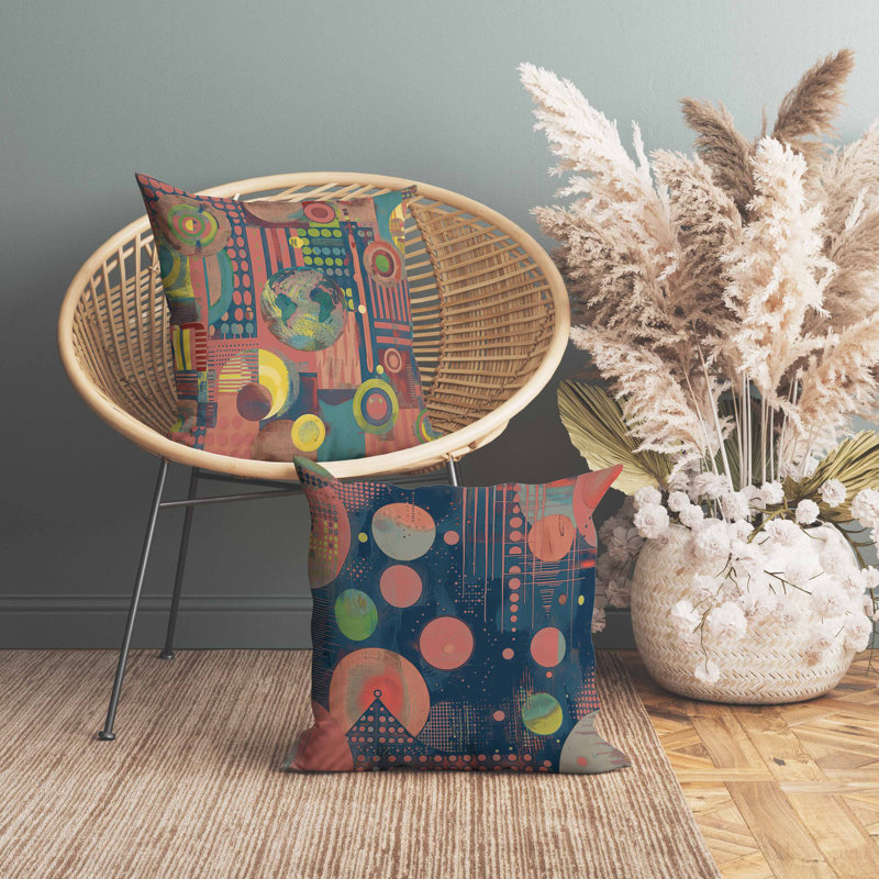 Coussin Orbital Echoes, Bleu/rouge, Carré 18 po