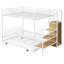 Lit superposé simple au dessus d'un lit double avec gigogne et échelle de rangement latérale et garde-robe, blanc-1065678895