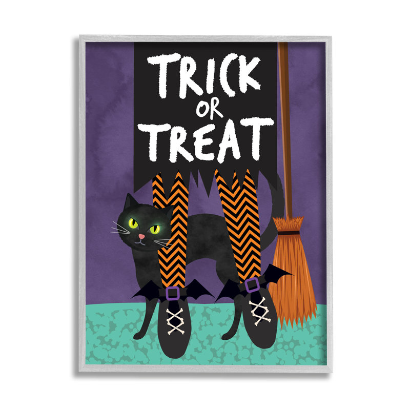«Trick or traiter chat et sorcière» par Linda Birtel - impression sur toile, 30" H x 24" W x 1.5" D