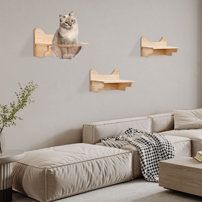 Christean 3Pcs Wall-mounted Wooden Cat Perch