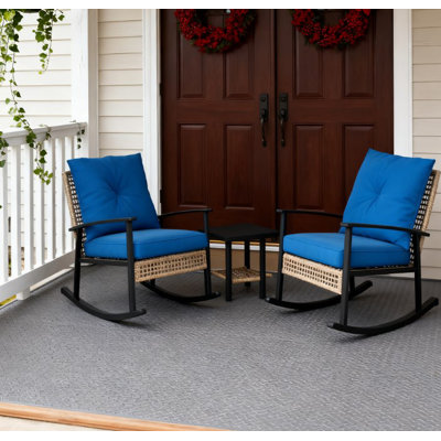 Rocking Chairs, Coffee Table,Button Tufted Cushions With Patio Furniture Set