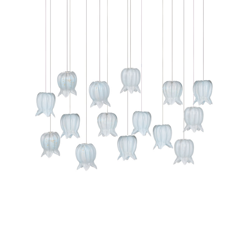 Polpo 7-Light Round Multi-Drop Pendant, Blue, 2250 Lumens, 13" H x 48" W x 12" D