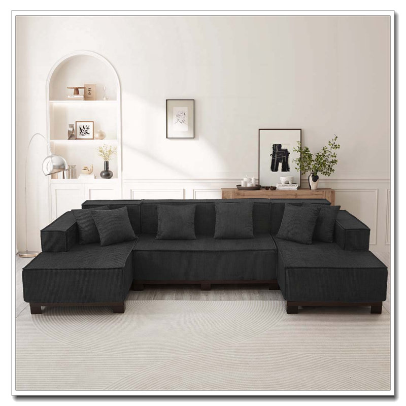 Canapé moderne, 4, Noir avec lumière DEL
