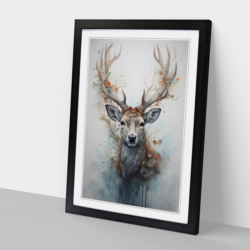 Deer Conceptual - Single Picture Frame Print on Wood, Black Framed, 34cm H x 25cm W