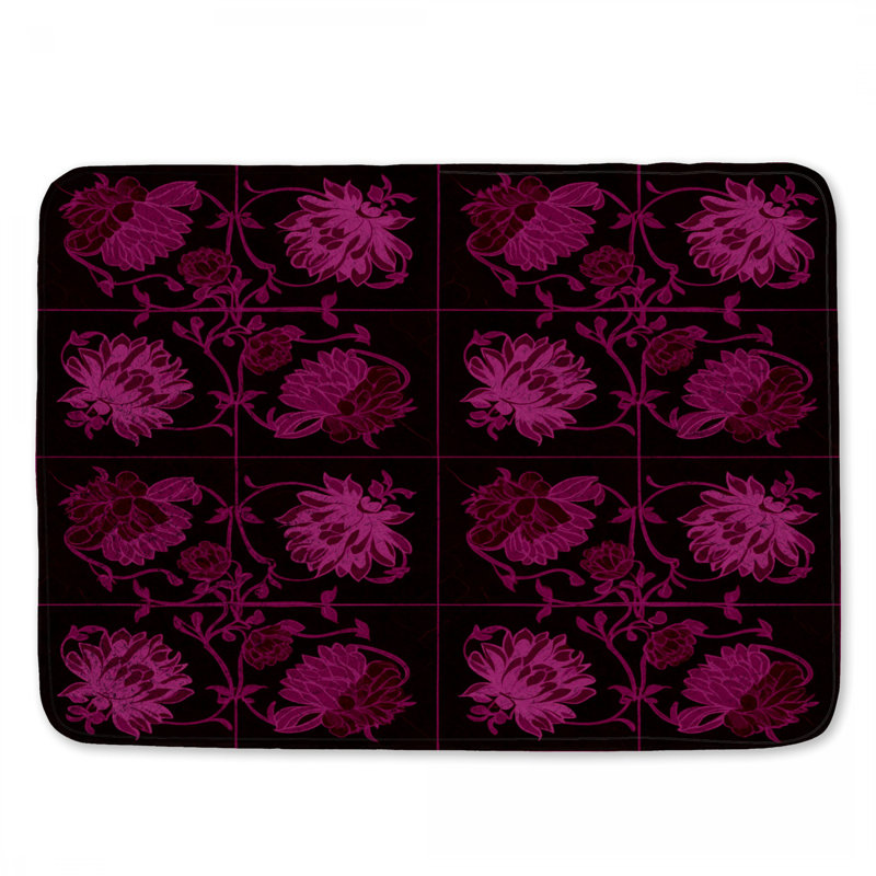 Pink Floral Tile Pattern Bath Mat, 24in W x 17in L