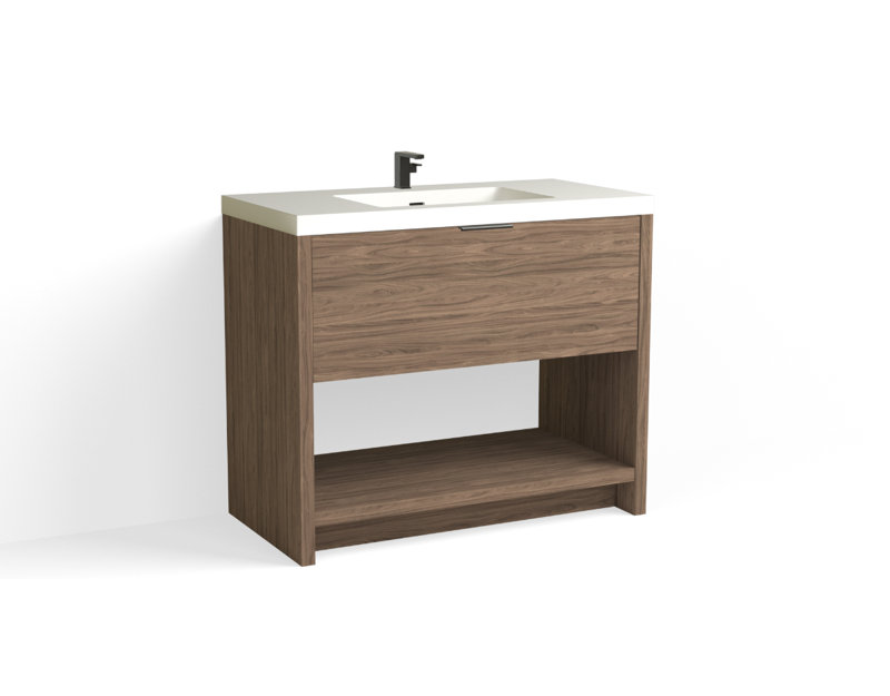Vista 42" W Freestanding Single Bathroom Vanity, Nocino/Matte Black, Single-Hole, White Matte