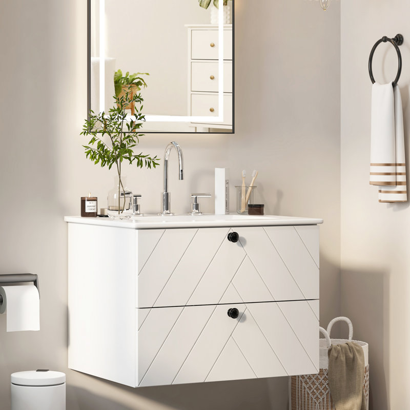 24'' Single Bathroom Vanity With Ceramic Top Wall-Mounted, 24"