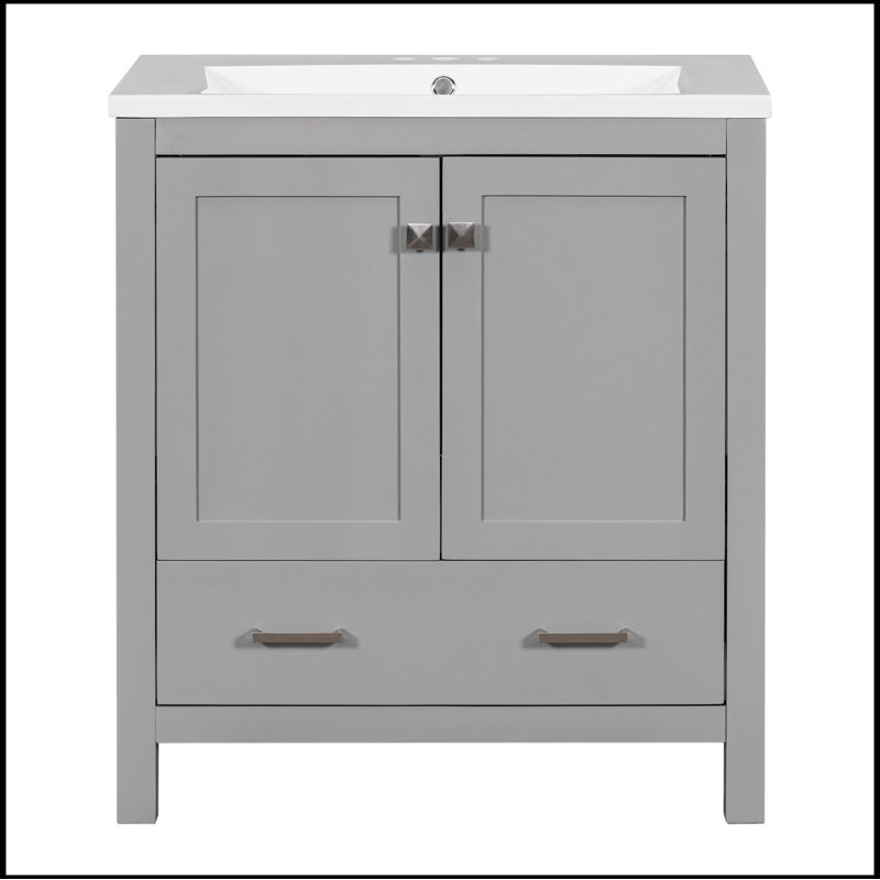 Meuble-lavabo simple 30 po avec plateau Schelte, Gris