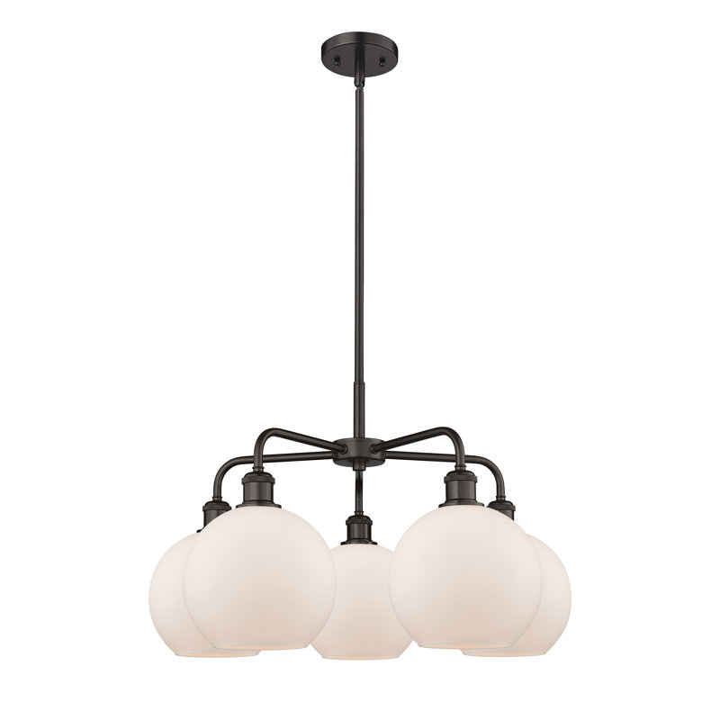 Lustre sphérique à 5 lumières Ellington, H 16 po x l 26 po x P 26 po, Blanc mat, Bronze huilé
