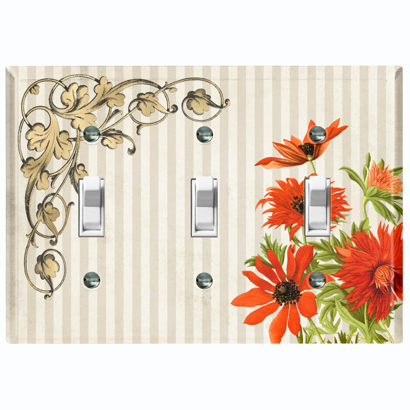 Plaque murale avec interrupteur à bascule 3 bandes Red Flower Green Leaves