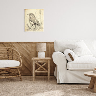 Plaque murale rétro avec petit oiseau esquissé, design par Petal Prints Design