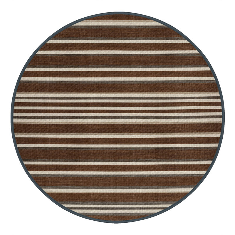 Washable Walnut Light Gray Striped Area Rug, Round 4'