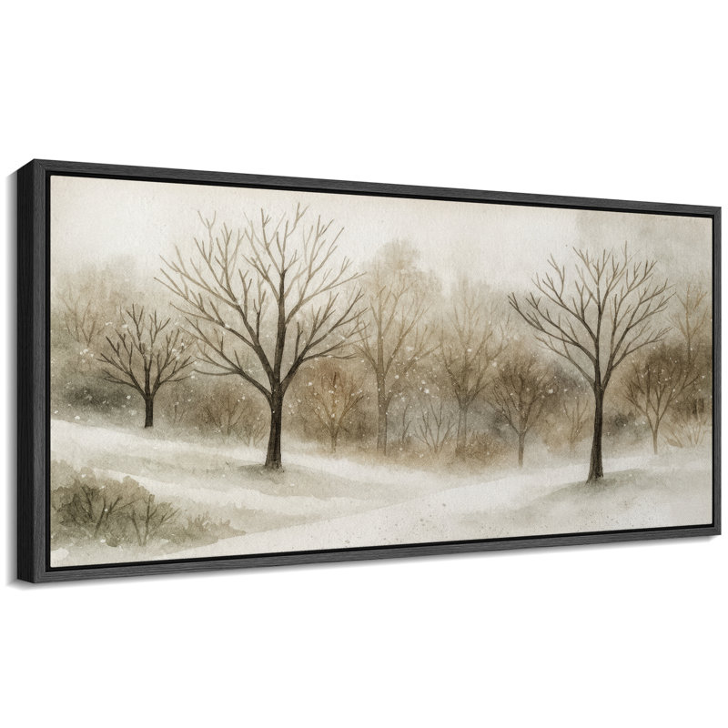 «Winter Snowy Bare Tree Landscape Art», très grandes photos, impression sur toile encadrée, H 30 po x l 60 po, Noir