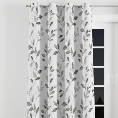 Country Farmhouse Room Darkening Curtains - Floral Warm Gray Leaves Velvet Grommet Curtain - 1 Panel
