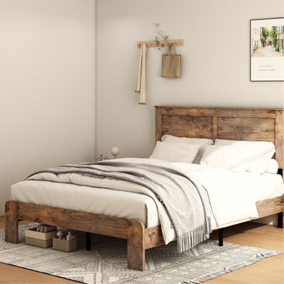 Dark Brown Full Size Wood Platform Bed, Noise And Simple Assembly Process, No Box Spring Required, Ample Under Bed Storage, High - Quality Metal Wood, Industrial Style For Bedroom Effortless To Put