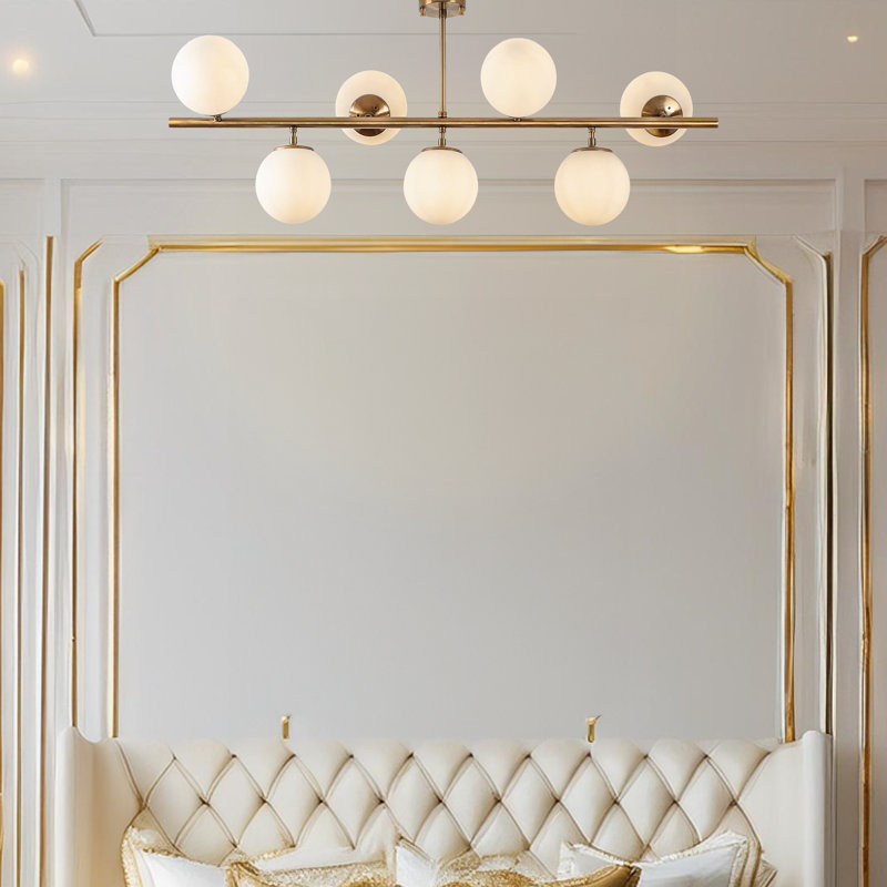 Lustre 7 lumières avec capuchon en verre, Givré, Rétro