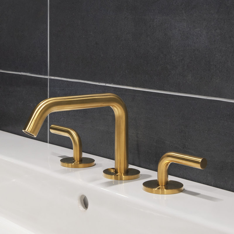 Cigno Widespread Bathroom Faucet with Drain Assembly, Brushed Gold