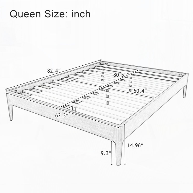 15 Inch High Solid Dry Bamboo Wood Platform Bed Frame, With Wood Slat Metal Support, Chocolate, Queen