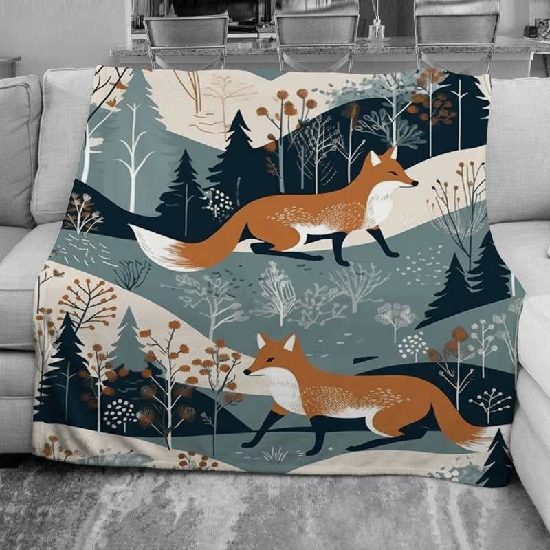 Fox Green Cream Fleece Blanket, Twin