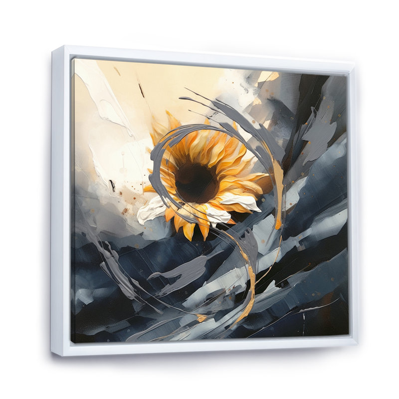 Jaune, jaune, doré, tournesols joyeux, H 36 po x l 36 po x P 1,5 po, Cadre flottant blanc