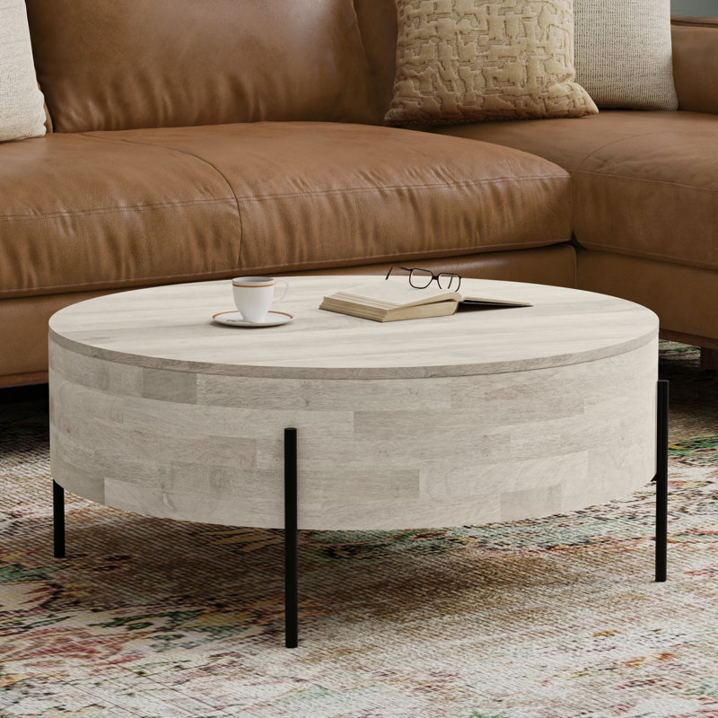 Rayburn White Wash Mango Wood and Metal Round Coffee Table