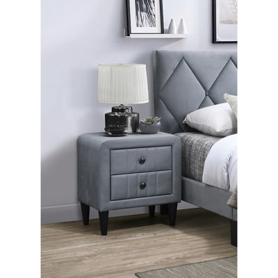 Élégante table de chevet en velours gris pour la chambre à coucher - Les meubles de chevet glamour à 2 tiroirs rehaussent le style