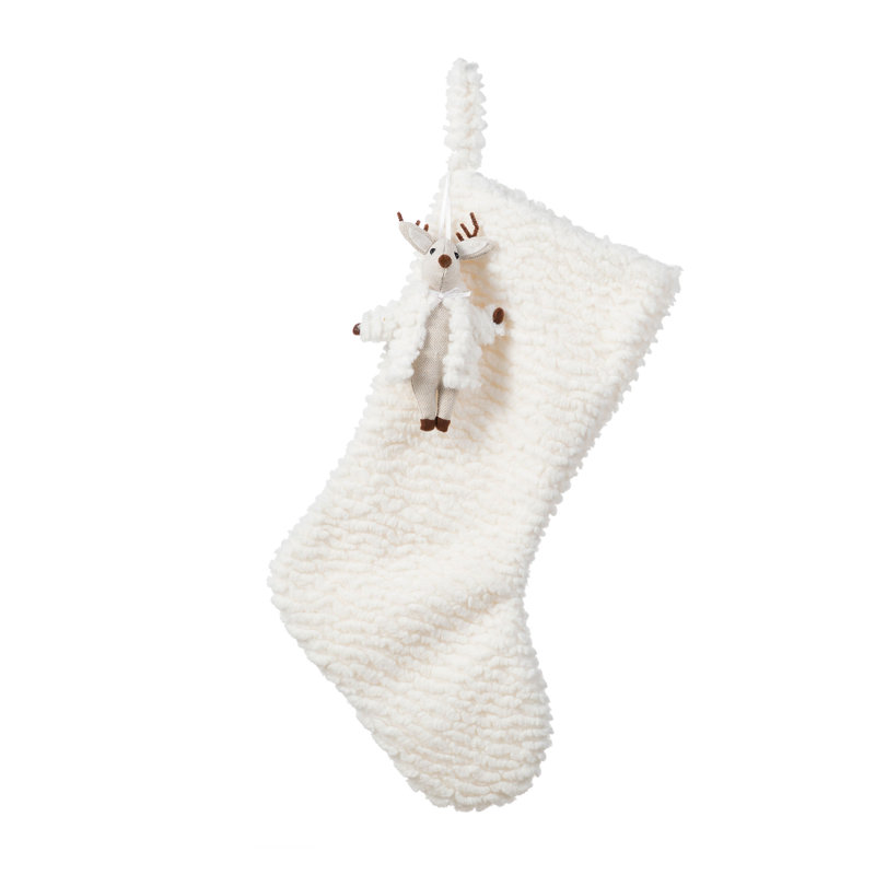 Chaussette de Noël en peluche blanche 21 po avec ornement de renne gratuit