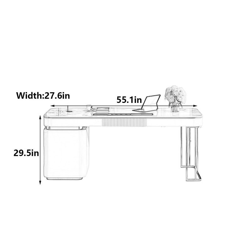 Bureau moderne en ardoise avec coins arqués, H 29,5 po x l 55,1 po x P 27,6 po