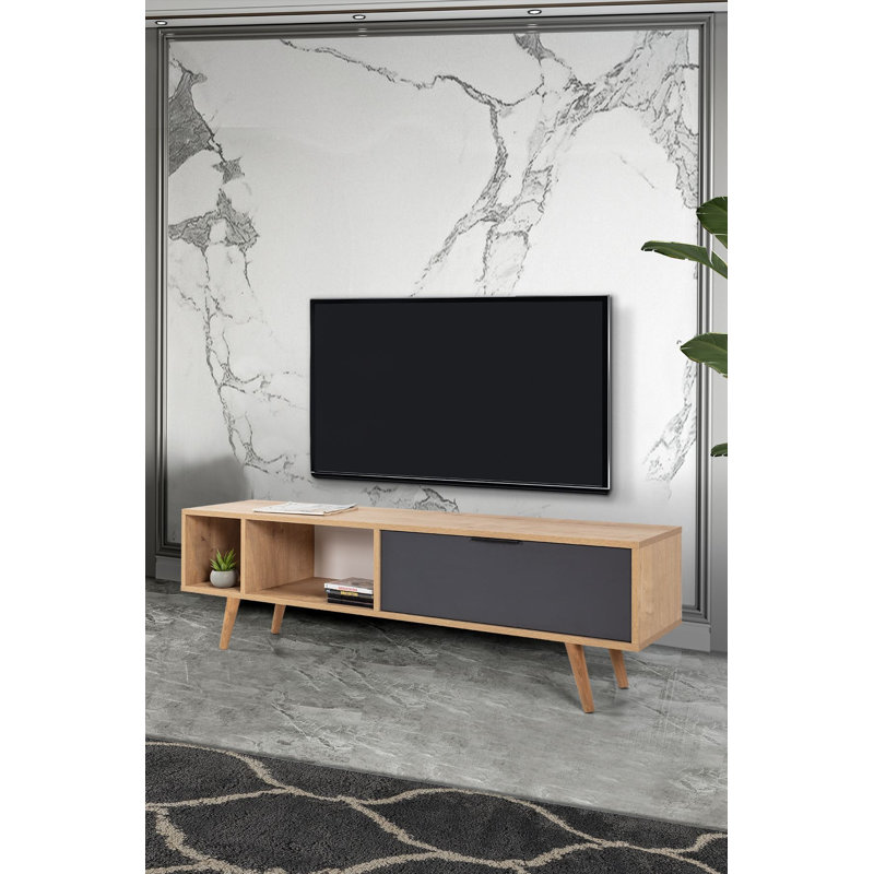 Meuble télé, 7.09" H x 62.99" W x 13.78" D, Sapphire Oak; Anthracite