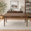 Bureau pour bureau à domicile avec prise de recharge intégrée, grand espace de rangement et design élégant en bois pour espaces de travail et d'étude modernes.-1506158537