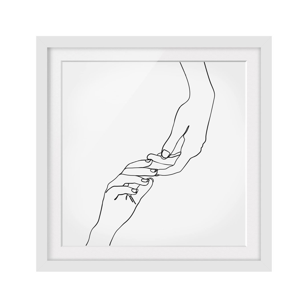 Gerahmtes Poster Line Art Hands Touch