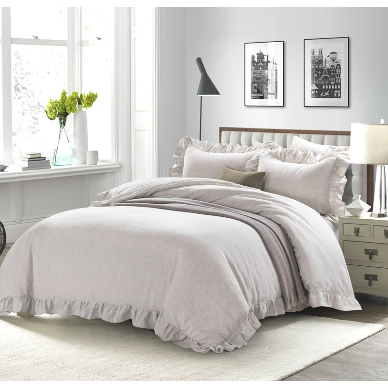 Ensemble de housse de couette en lin français délavé à la pierre, Housse de couette pour très grand lit et 2 très , Naturel