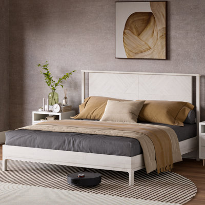 Ethan Solid Wood Platform Bed with Headboard, Rustic Bed Frame