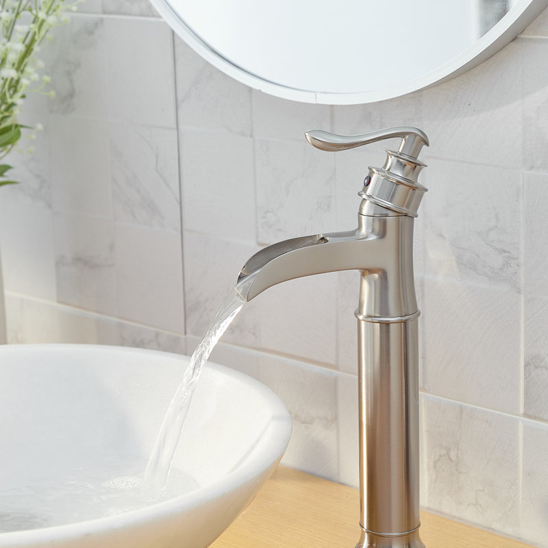 SoftStream Waterfall Vessel Brushed Nickel Single Hole, Single Handle Bathroom Sink Faucet