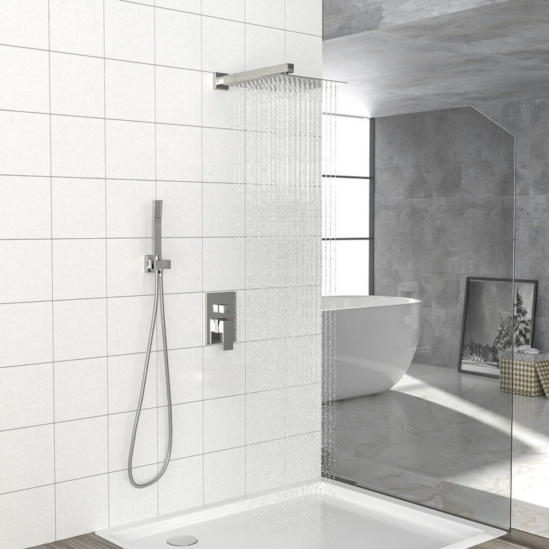 Ensemble de robinet de douche à pluie avec pomme de douche à main haute pression 10 pouces, Chrome
