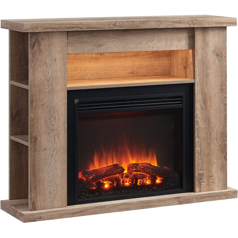 LIPSON FLAMME Electric Fireplace, 88cm H x 110cm W x 28cm D, Rustic Light Oak