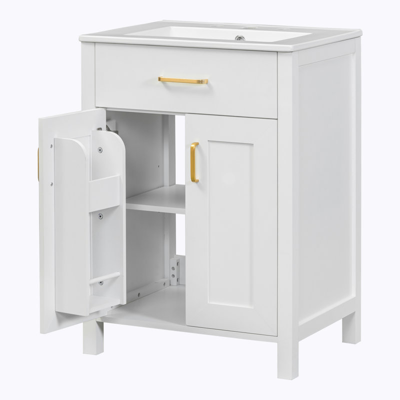 Sarjeet 24.2'' Single Bathroom Vanity with Ceramic Top, White