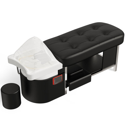  Spa Shampoo Bed with Steaming & Water Circulation, 7-Color Light Therapy, Memory Foam Massage Table with Shampoo Bowl, All-in-One Head Spa Equipment & Facial Bed
