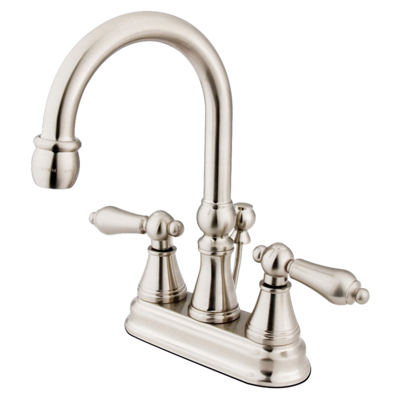Kingston Brass Governor Two-Handle 3-Hole Deck Mount 4" Centerset Bathroom Faucet with Brass Pop-Up, Brushed Nickel