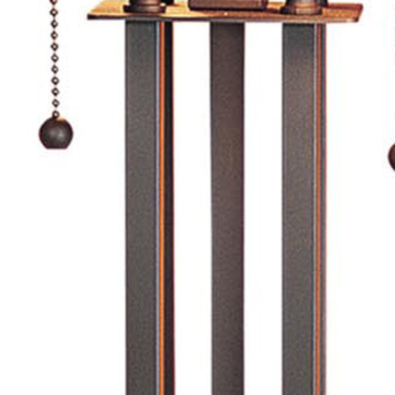 Lampe de table en mica de 62 cm de hauteur avec abat-jour carré, structure en métal, fini noir mat, chaînette, douille E26, 2 x 60 W