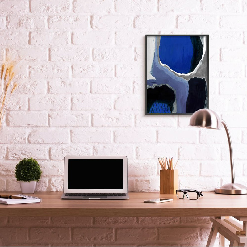 " Abstract Masculine Cobalt ", Midnight Black Framed Giclee, 30" H x 24" W x 1.5" D