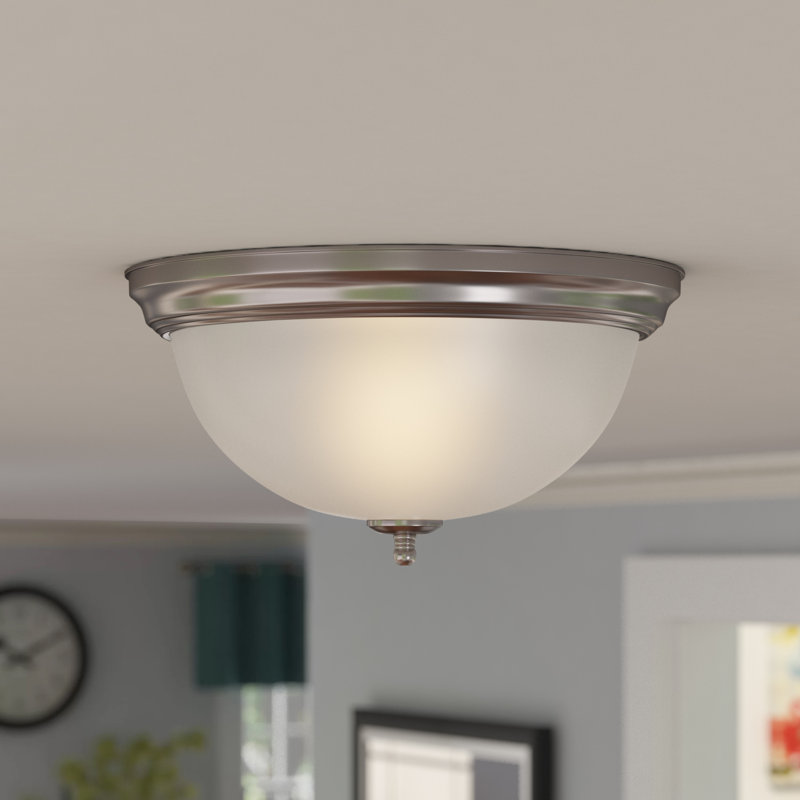 Plafonnier encastré simple 11,5 po 2 lumières Southerland, Nickel satiné, Verre dépoli