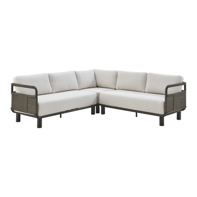 Brampton 93 In. Grey Metal Outdoor Sectional With Off White Cushions