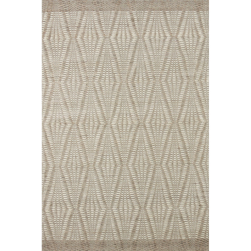 Tapis ivoire / taupe à motif géométrique tissé à plat à la main Roseanna, Rectangle 14 pi 6 po x 15 pi