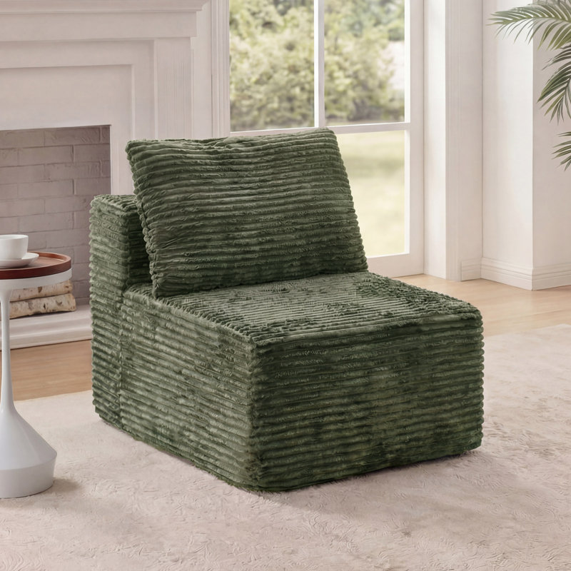 Kapellen Upholstered Armless Chair, Green, 25.2"H x 29.13"W x 38.58"D