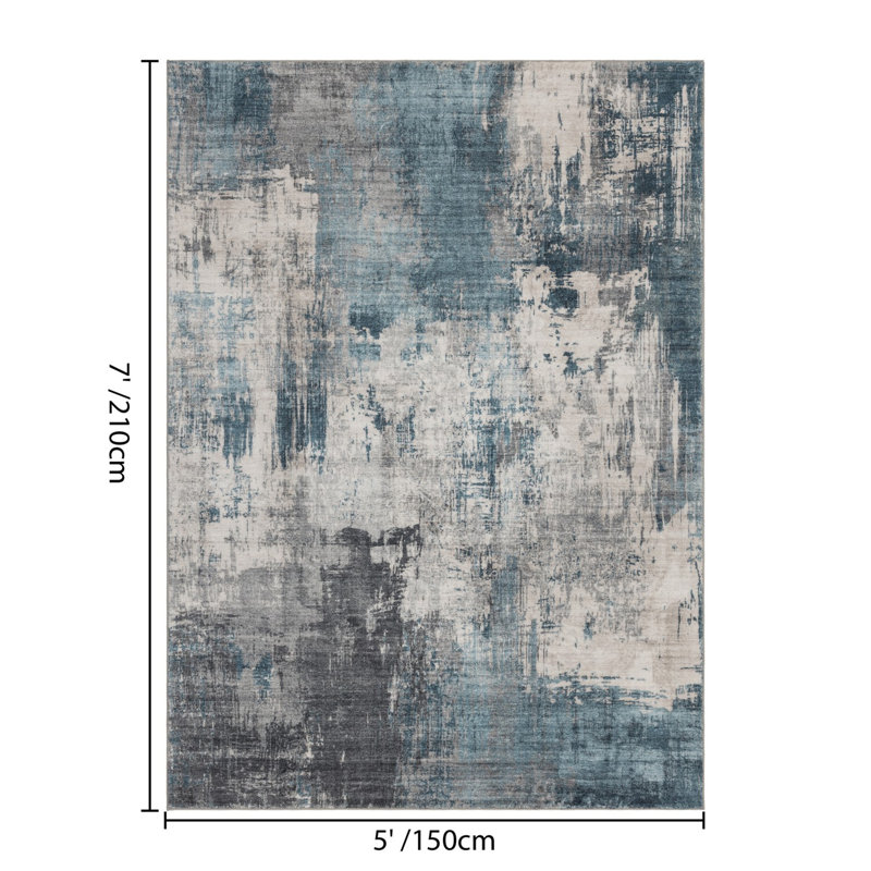 5x7 Blue Area Rug, Rectangle 4'11" x 6'11"