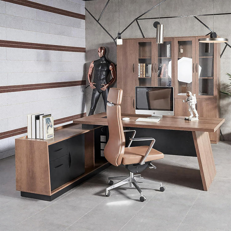 L-Shaped Executive Desk, 70.8"-78.7" Extendable Large Office Desk, Modern Computer Desk Set with Drawers & Storage Shelves, Business Workstation for Home Office