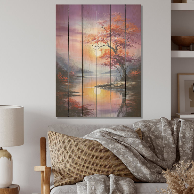 «Sunrises Sunset Charm», art liquide sur bois de pin naturel, H 20 po x l 10 po