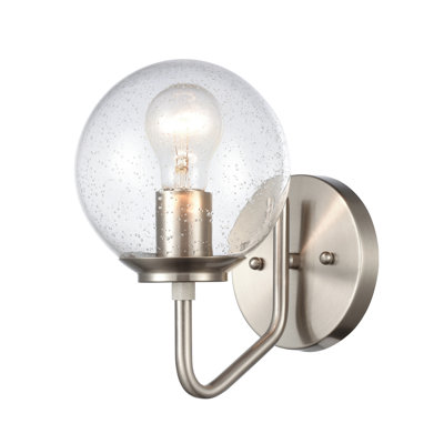 1 Light Wall Sconce In Satin Nickel With Seedy Glass