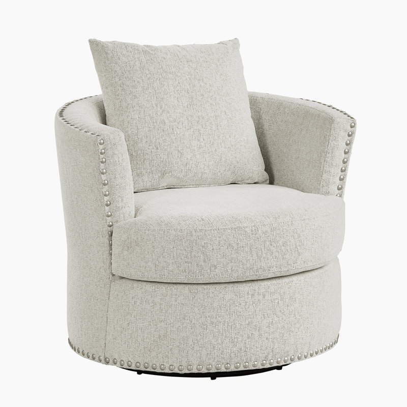 Denaux 33.5" Modern & Contemporary Swivel Chair with Chenille Fabric Upholstery, Nailhead Trim, Foam over Pocket Coils